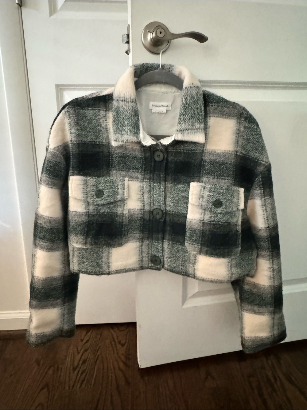 Lovers & Friends Crop Plaid Button-Front Jacket - Green & Cream